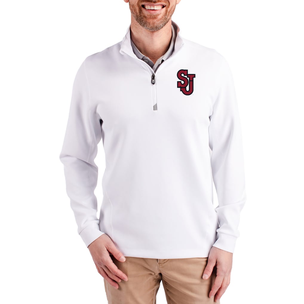  St. John's Red Storm Cutter & Buck DryTec Traverse Stretch Eco Tri-Blend Quarter-Zip Pullover - White